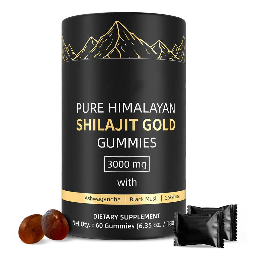 Gummies de Shilajit Pur de l'Himalaya – Complément Herbal Naturel Original de Shilajit de l'Himalaya Or 3000mg – 60 Gummies